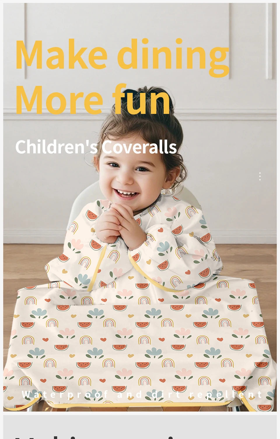 Elinfant Long Sleeve Baby Bibs Waterproof Feeding Eating Bibs Playing Painting Aprons Washable Coverall Highchair Cover