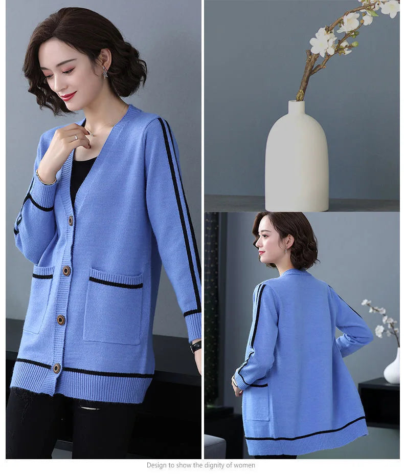 Outwear Cardigan Women's Mid Length Spring Autumn New Large Size Loose Knitted Sweater Coat Thicken Knitwears Jacket S-2XL