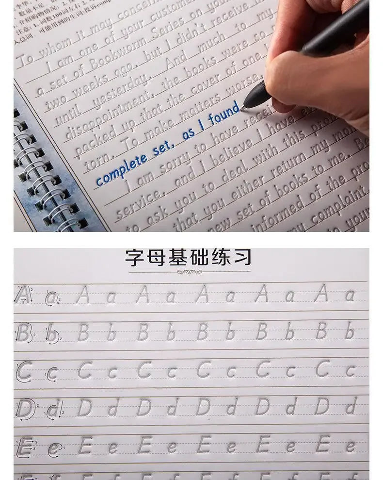 English Reusable Magic Book Copybook for Calligraphy Learning Alphabet Word Short Sentence Composition Handwriting Practice Book