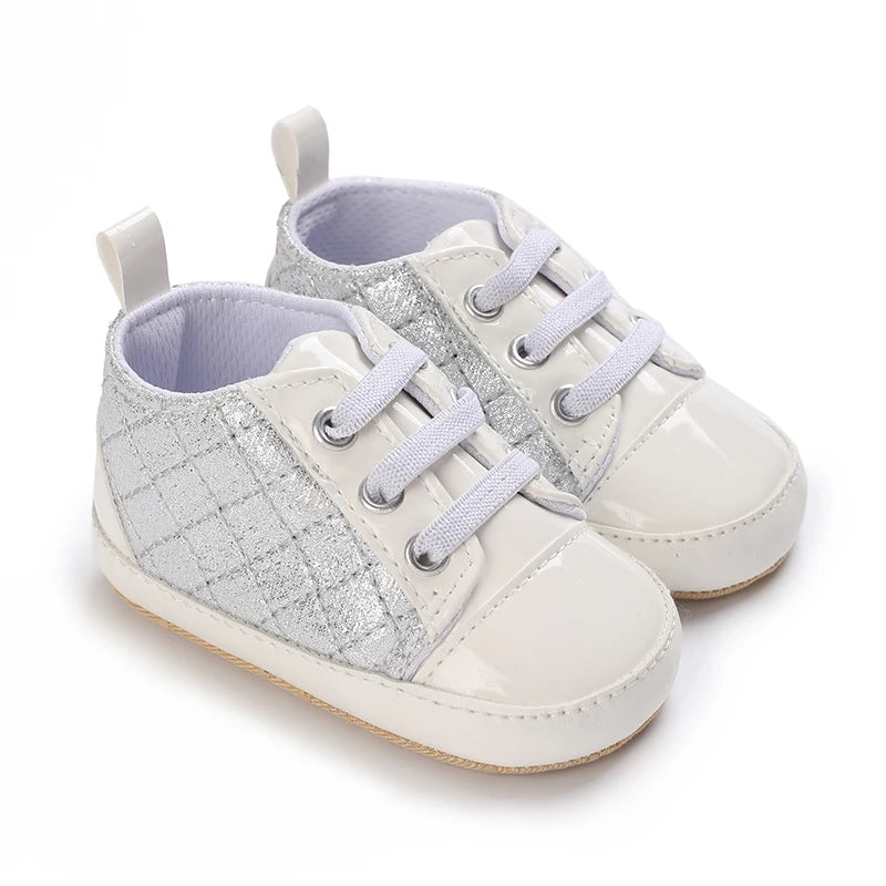 0-18 Months Infant Spring Shoe Newborn Infant Girls and Boys Recreational Baptism Non-Slip Walking Shoe White Soft-soled Sneaker