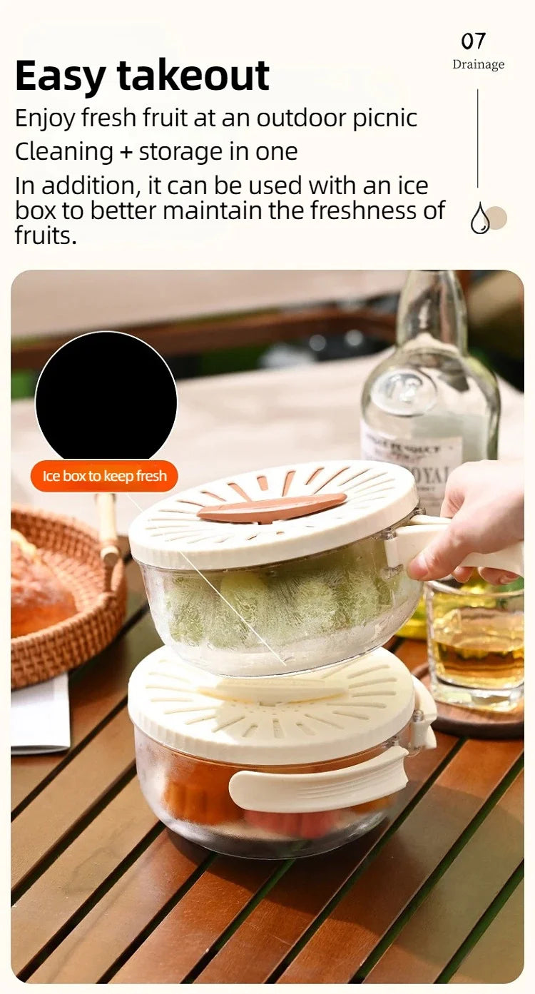 Fruit Drain Basket Foldable Handle Vegetable Washing Bowl Plastic Cleaning Colander Refrigerator Crisper Food Storage Container