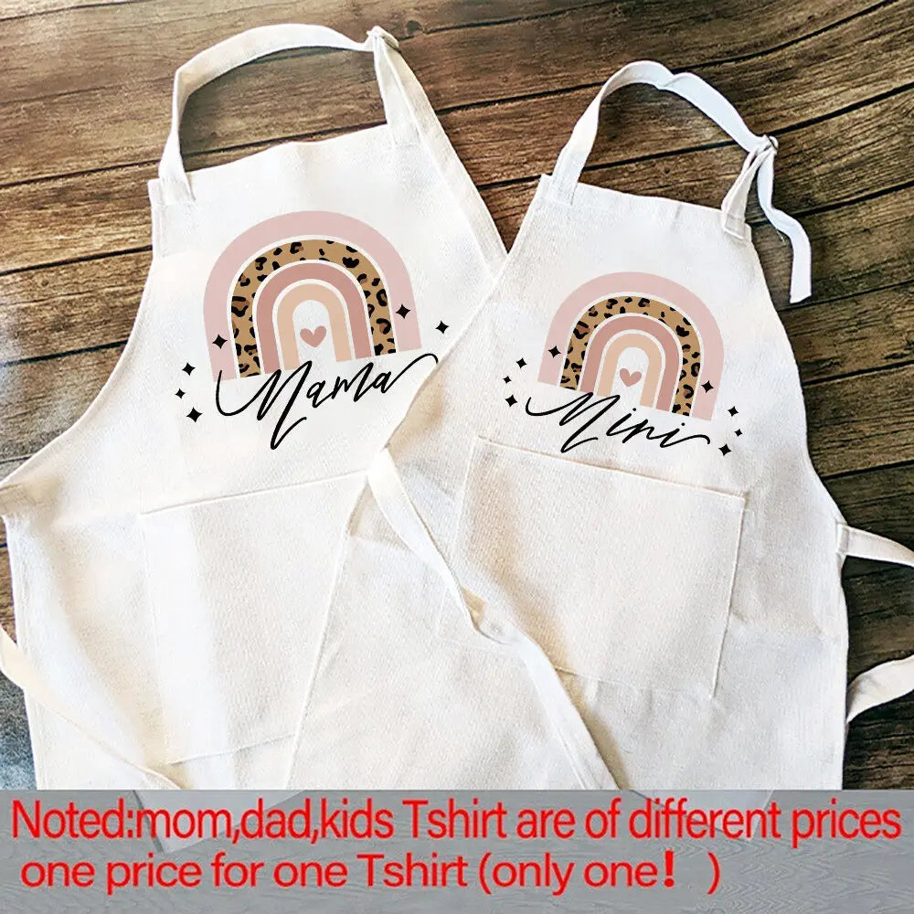 Rainbow Mama Rainbow Mini Print Apron Mom Kids Family Matching Apron Mother Girl Kitchen Apron Cooking Baking Pinafore Gift 1pcs