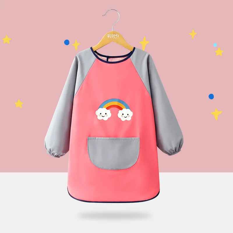 Cute Cartoon Infant Eating Bib Burp Cloths Painting Drawing Apron Long Sleeved Waterproof Children's Overalls Raincoat Supplies