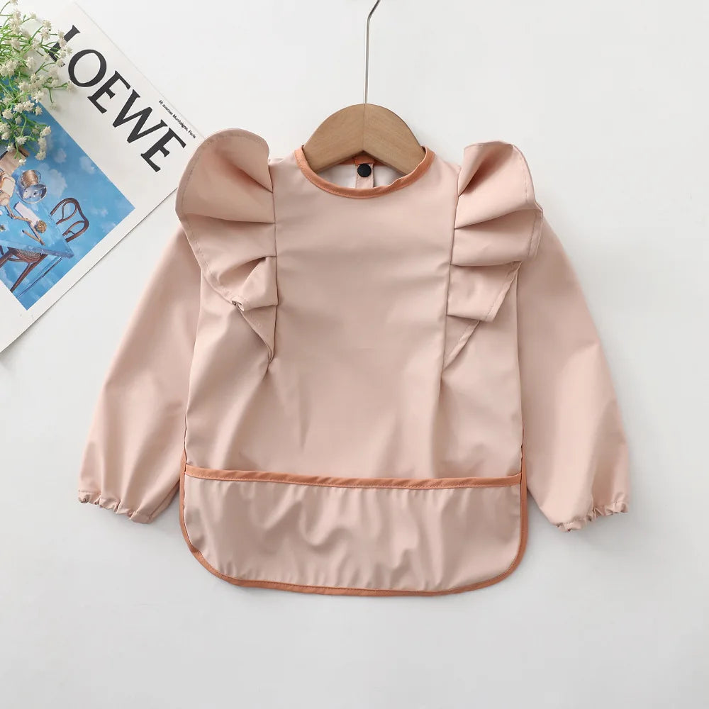 Baby Soft Waterproof Bib Little Boy Girl Painting Smock Child Meal Eating Apron with Long Sleeves Kid Adjustable Feeding Bibs