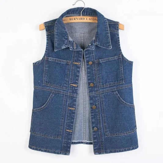 Middle length Denim Vest Women New Spring Autumn Slim Jeans Vest Jackets Female Casual Sleeveless Waistcoats Cowboy Coat Tops