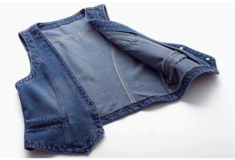 Fashion Denim Vest Female Streetwear V Neck Women Vest Summer Large Size Waistcoat Jeans Tops Sleevless Jacket Chaleco Mujer 6XL