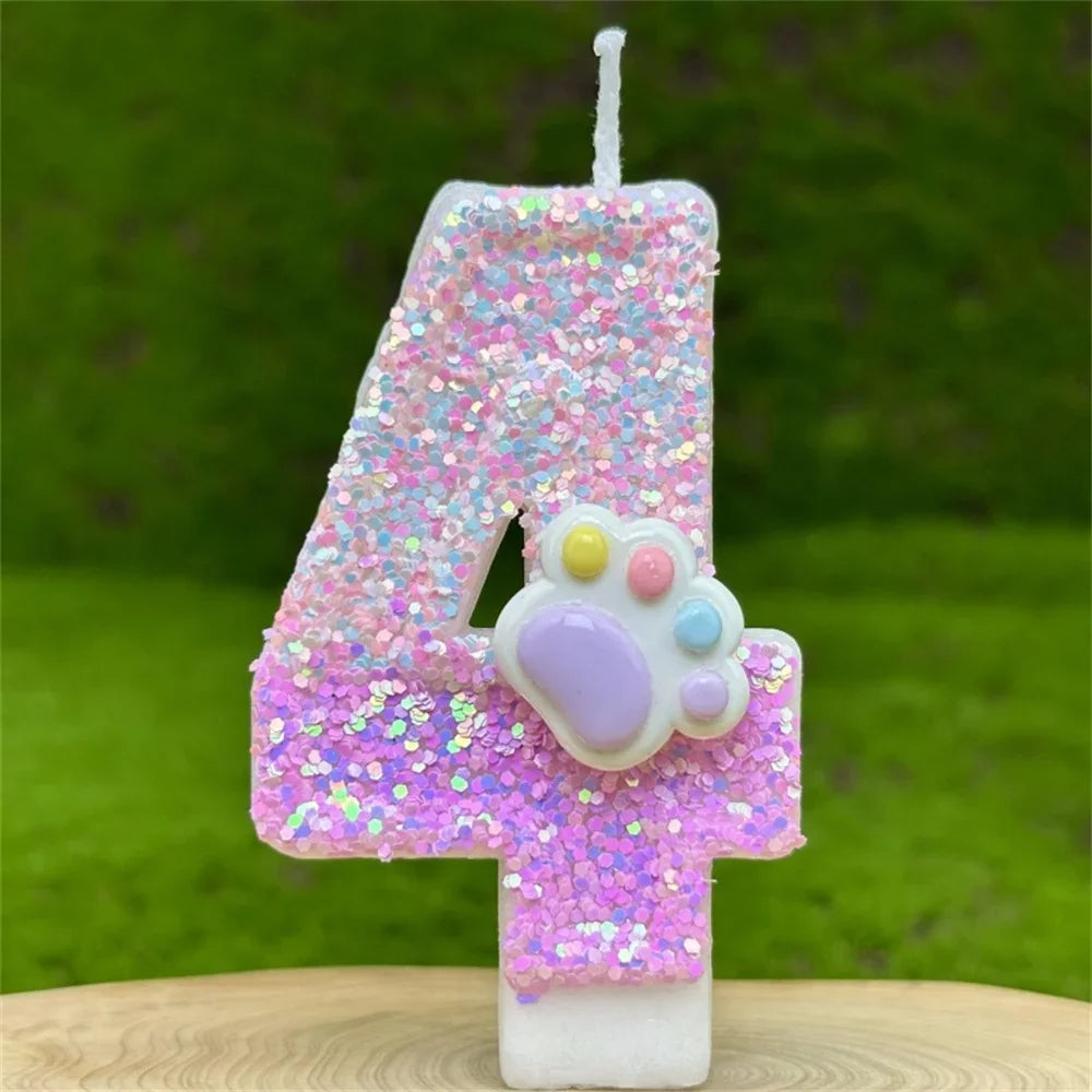 3D Number Candles Cake Decorating Glitter Pink Claw Theme Number Candles Cake Topper Birthday Party Cake Decoration