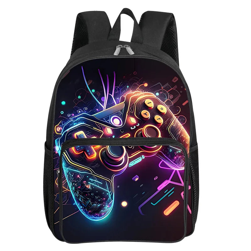 GamePad Pattern Square Front Pocket Backpack for Boy and Girls Best Gifts 3D Cartoon SchoolBags for Children