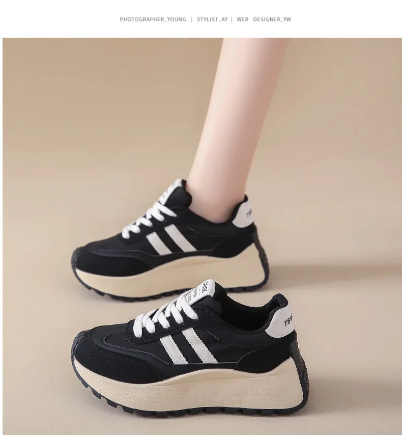 2024 autumn Spring Thick Bottom Women's Shoes Casual Patchwork Leather Sneakers Casual Vulcanised Shoes Ladies Chaussure Femme