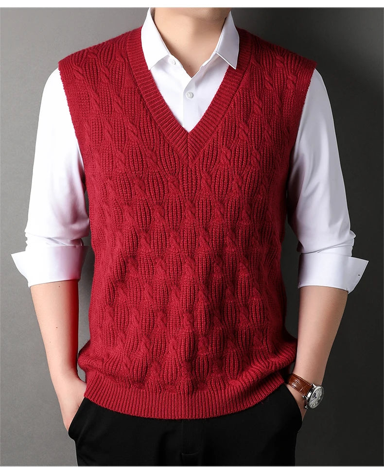 High End New Autum Winter Fashion Brand Knit Pullover V Neck Argyle Sweater Vest Mens Designer Sleeveless Casual Men Clothing