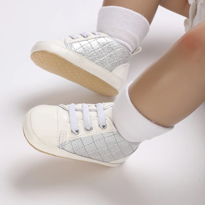 0-18 Months Infant Spring Shoe Newborn Infant Girls and Boys Recreational Baptism Non-Slip Walking Shoe White Soft-soled Sneaker