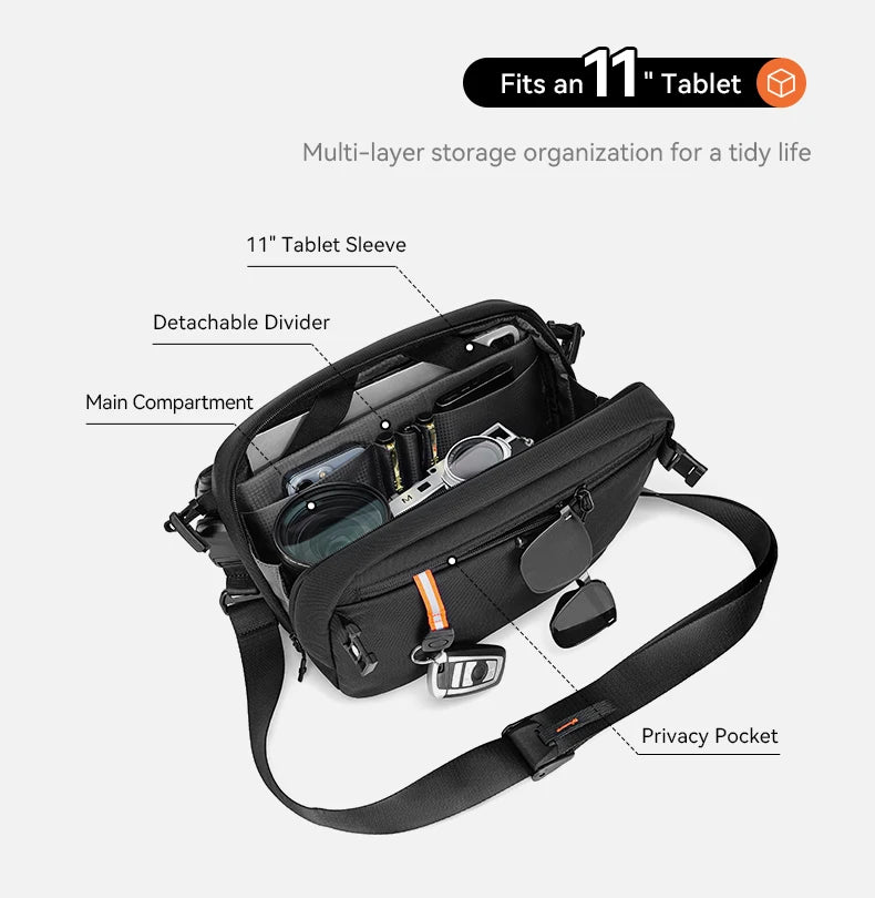 ReeYee A6 4.5L Large Sling Bag, Durable Cordura Waterproof Crossbody Pack, Smart Organization Anti-Theft Shoulder Bag