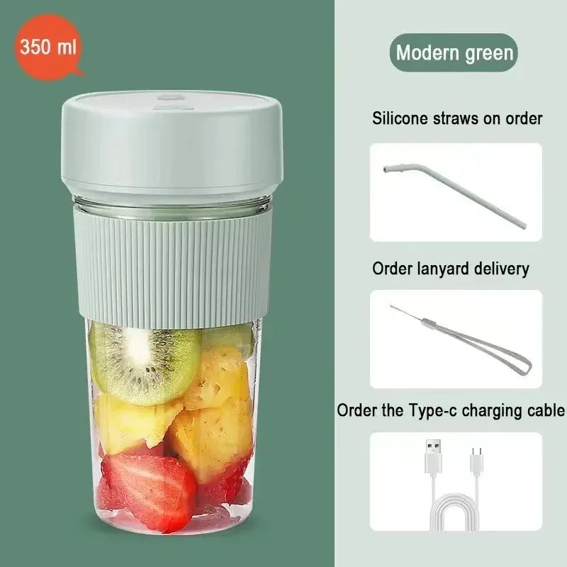 Electric Fruit Juicer Portable Wireless Blender Juice Mixer Mini Juice Cup With Straw Electric Juicer With 6-Blade USB Charging