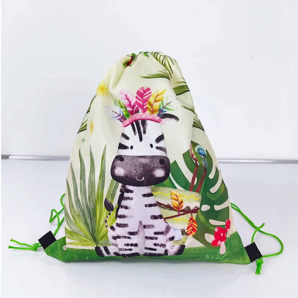6/12//24/30pcs Jungle Animal Drawstring Bags Jungle Wild Animals Party Favors Kids Jungle Animals Birthday Party Supplies