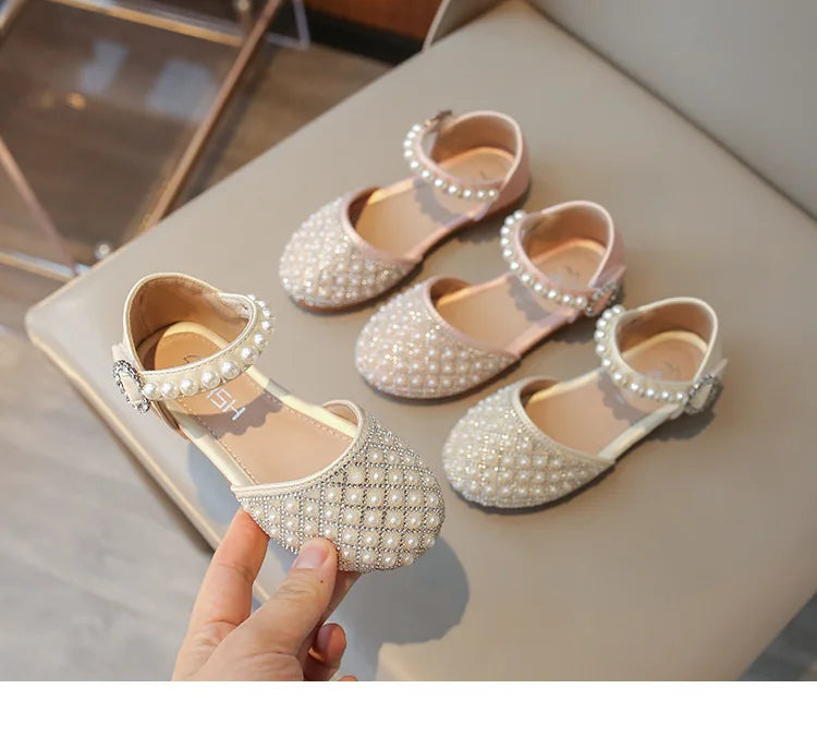 Girls LeatherShoesChildren's Crystal Shoes 2025Spring Summer New Little Girls Princess Shoes Fashion Shiny RhinestoneDance Shoes