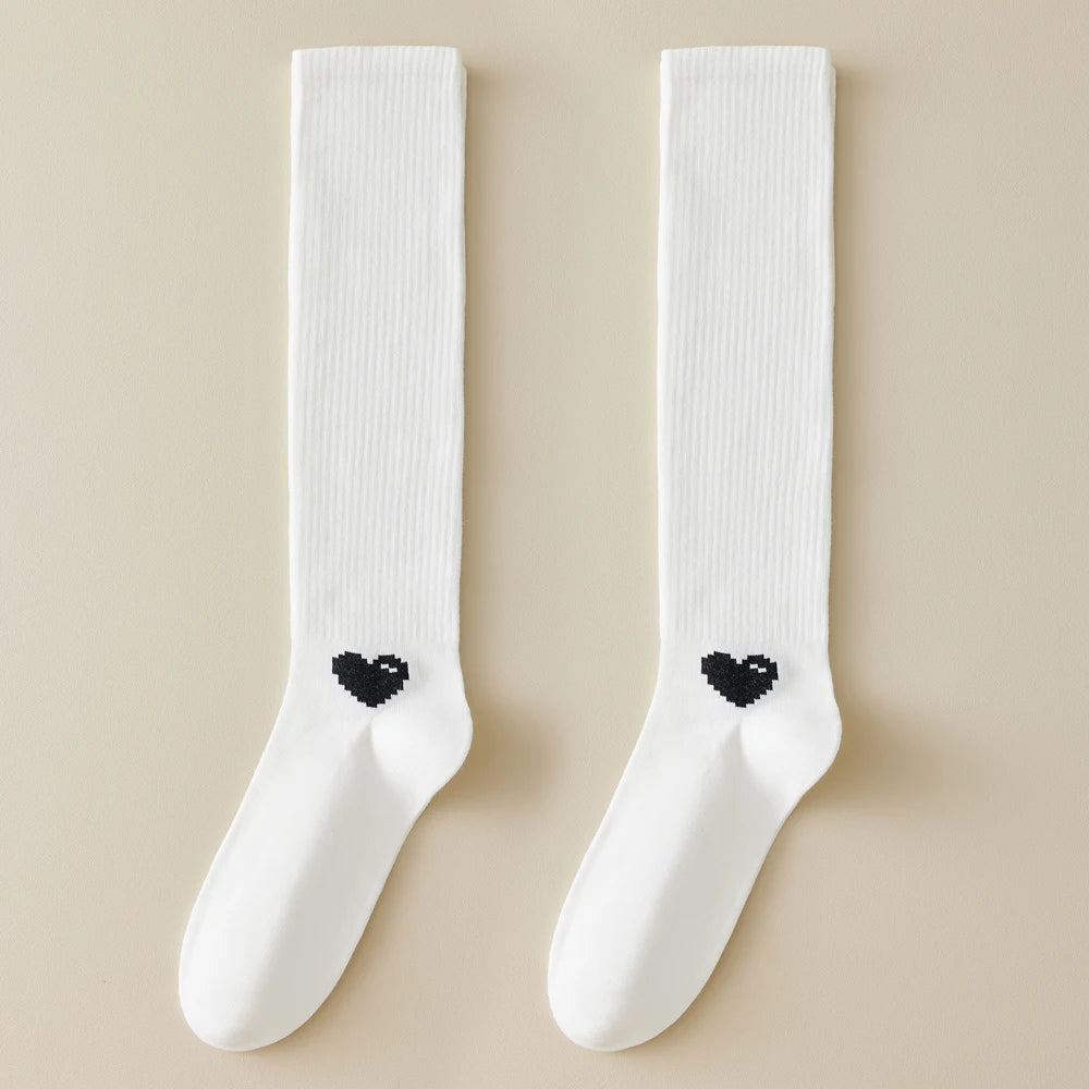 1 Pairs Spring-Autumn Trend Compression Calf Socks Women Heart Print Cotton High Socks Odor-Resistant for Slimming Legs All-Day