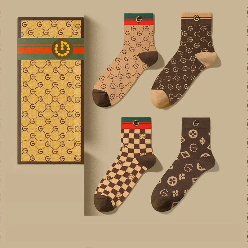 Authentic Mid-Cylinder Pure Cotton Socks Cotton Classic Striped Tide Brand All-in-One Deodorant Sports Breathable Premium Gift