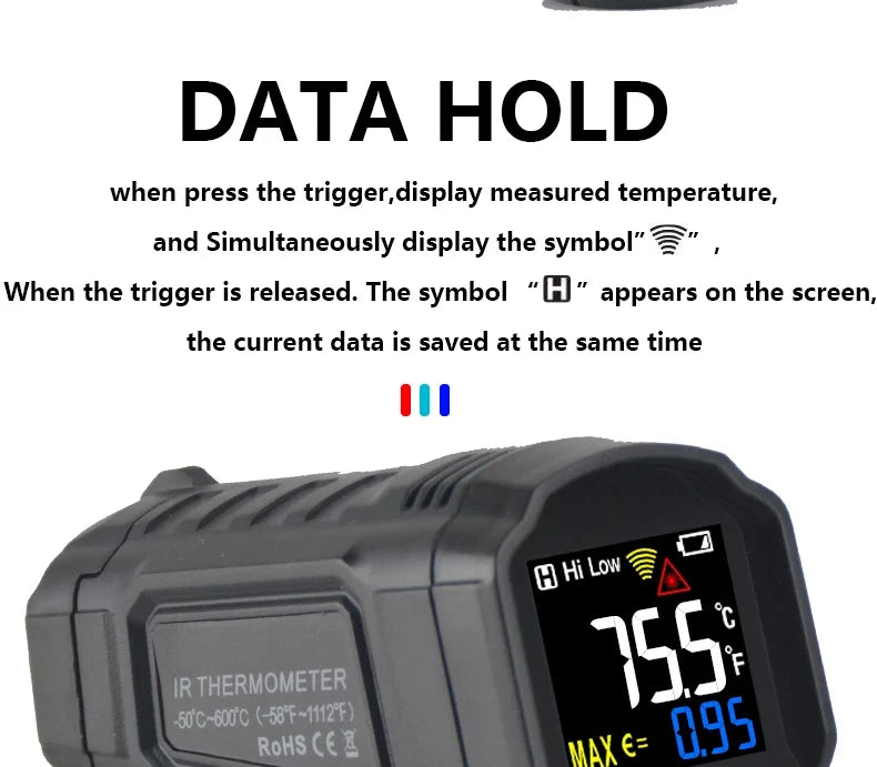 -50~800℃ Digital Thermometer Infrared Thermometers  Non-contact Pyrometer Kitchen Laser Temperature Meter Hygrometer Mestek