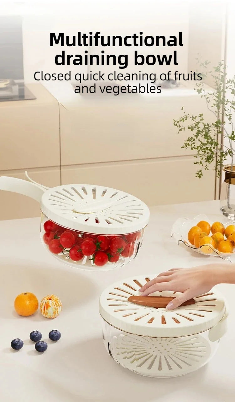 Fruit Drain Basket Foldable Handle Vegetable Washing Bowl Plastic Cleaning Colander Refrigerator Crisper Food Storage Container