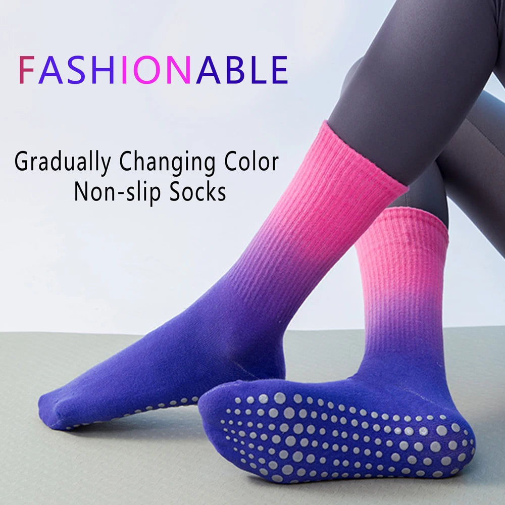 Colourful Women Sports Socks Cotton Mid-tube Bottom Professional Non-slip Silicone Indoor Fitness Socks Dance Pilates Yoga Socks