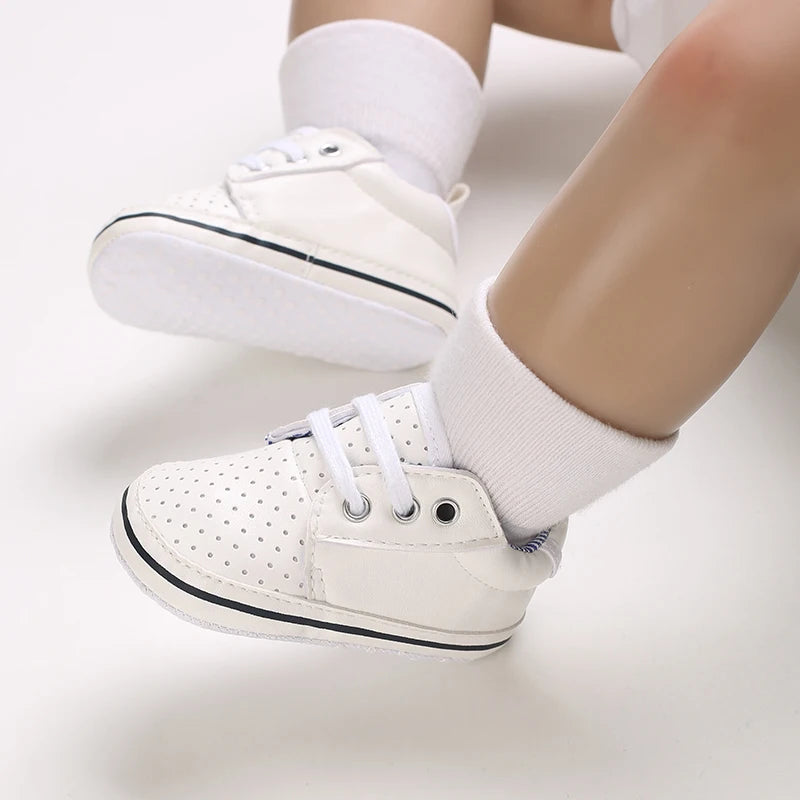 0-18 Months Infant Spring Shoe Newborn Infant Girls and Boys Recreational Baptism Non-Slip Walking Shoe White Soft-soled Sneaker