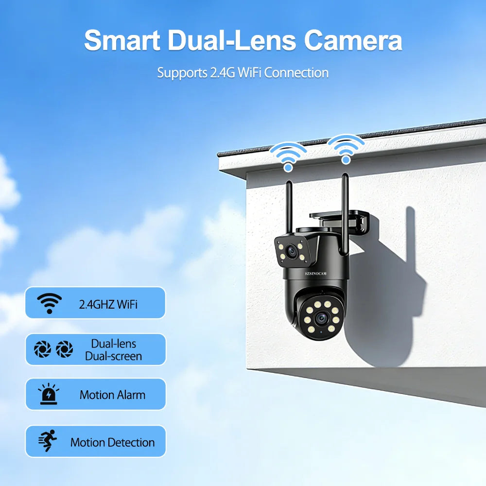 SZSINOCAM Wifi Camera with Dual Lens Dual Screens AI Human Detection Wireless Outdoor CCTV Security IP Camera