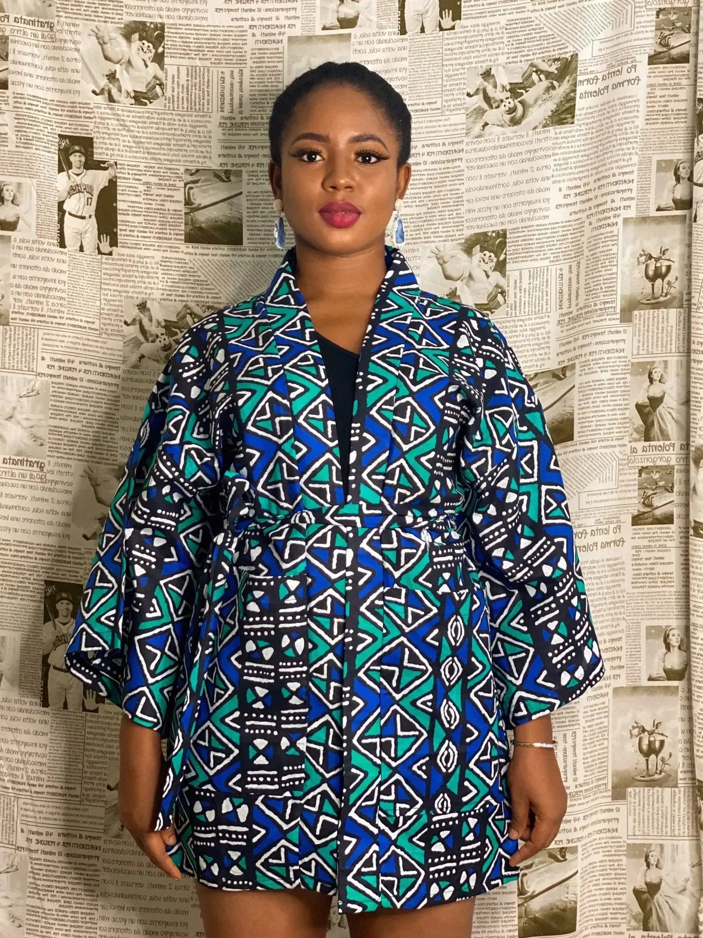 African  Printing Dress Women's Fashion Kimono Cardigan Coat Dashiki Geometric Belt Dress Plus Size Retro African Christmas Robe