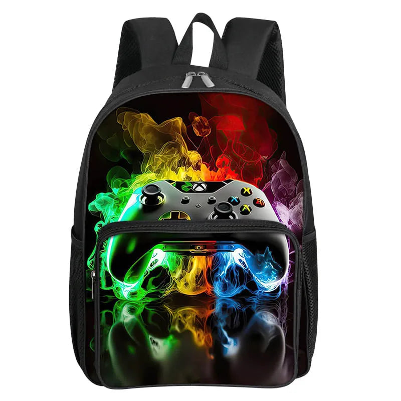 GamePad Pattern Square Front Pocket Backpack for Boy and Girls Best Gifts 3D Cartoon SchoolBags for Children