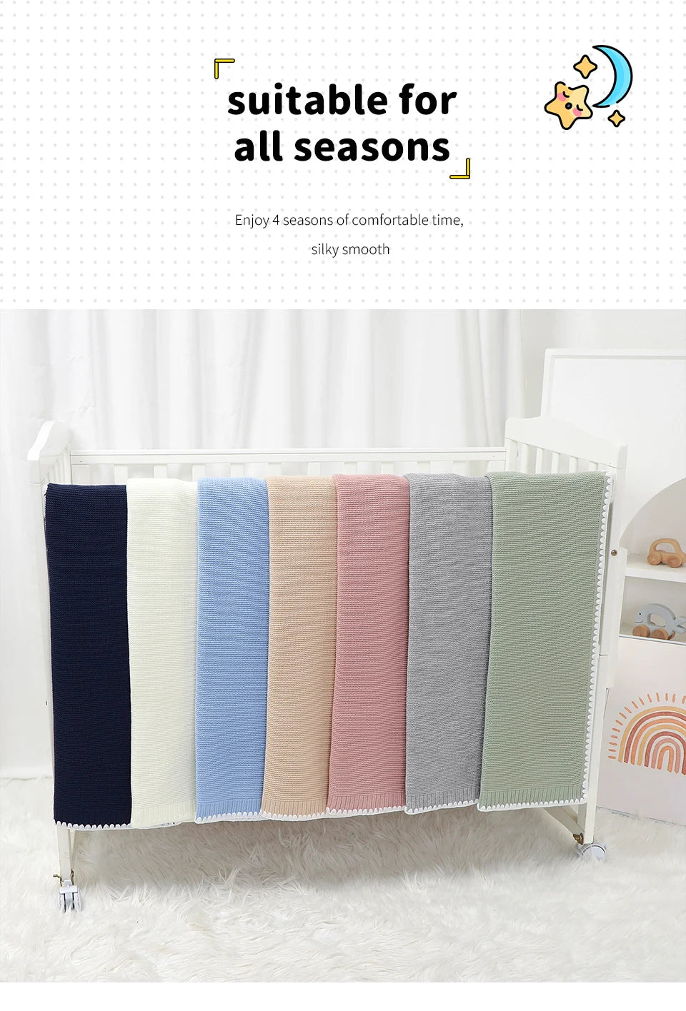 Solid Baby Receiving Blankets for Girl & Boy 90*70cm Knitting Newborn Netural Dual-Use Crib Nap Bedding Sheets Children Cellular