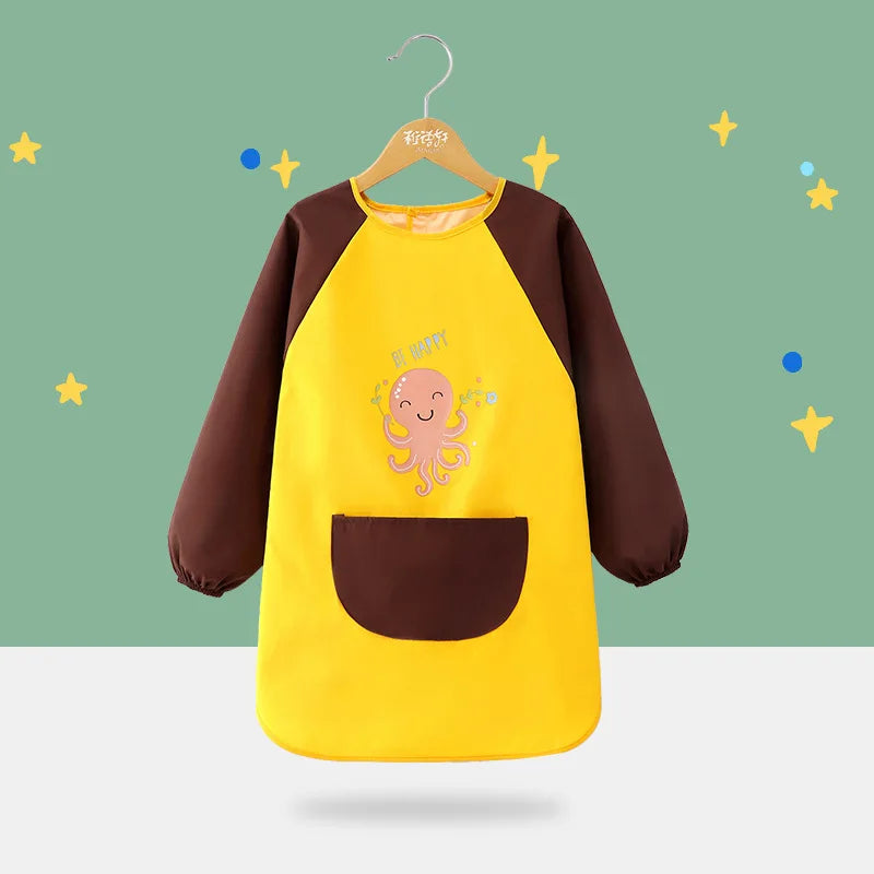 Cute Cartoon Infant Eating Bib Burp Cloths Painting Drawing Apron Long Sleeved Waterproof Children's Overalls Raincoat Supplies