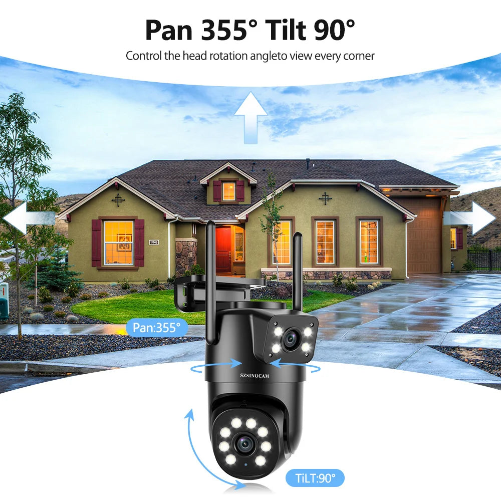 SZSINOCAM Wifi Camera with Dual Lens Dual Screens AI Human Detection Wireless Outdoor CCTV Security IP Camera