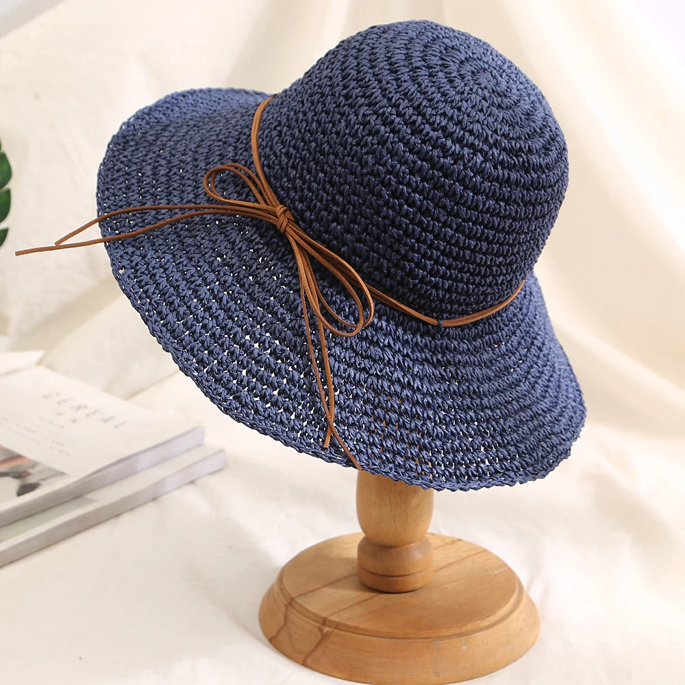 Holiday Sle Beach Fisherman Hat Seaside Sun Protection Sun Hat Large Brim Bow Woven Straw Hat Women Panama Chapeau Korean