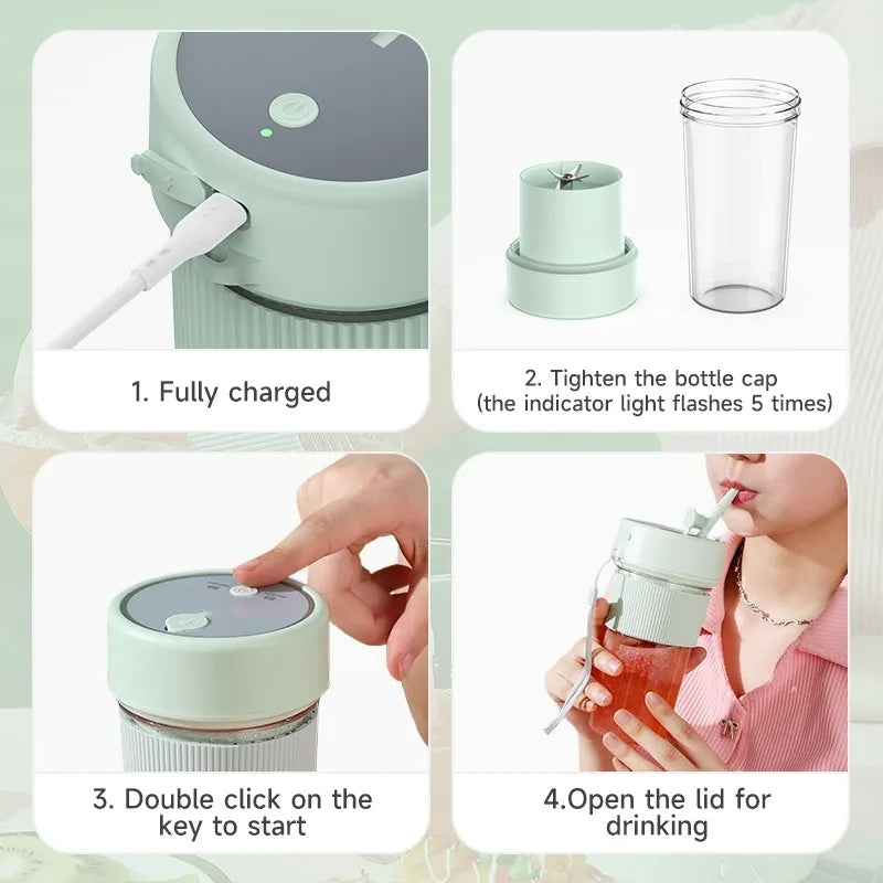 Electric Fruit Juicer Portable Wireless Blender Juice Mixer Mini Juice Cup With Straw Electric Juicer With 6-Blade USB Charging