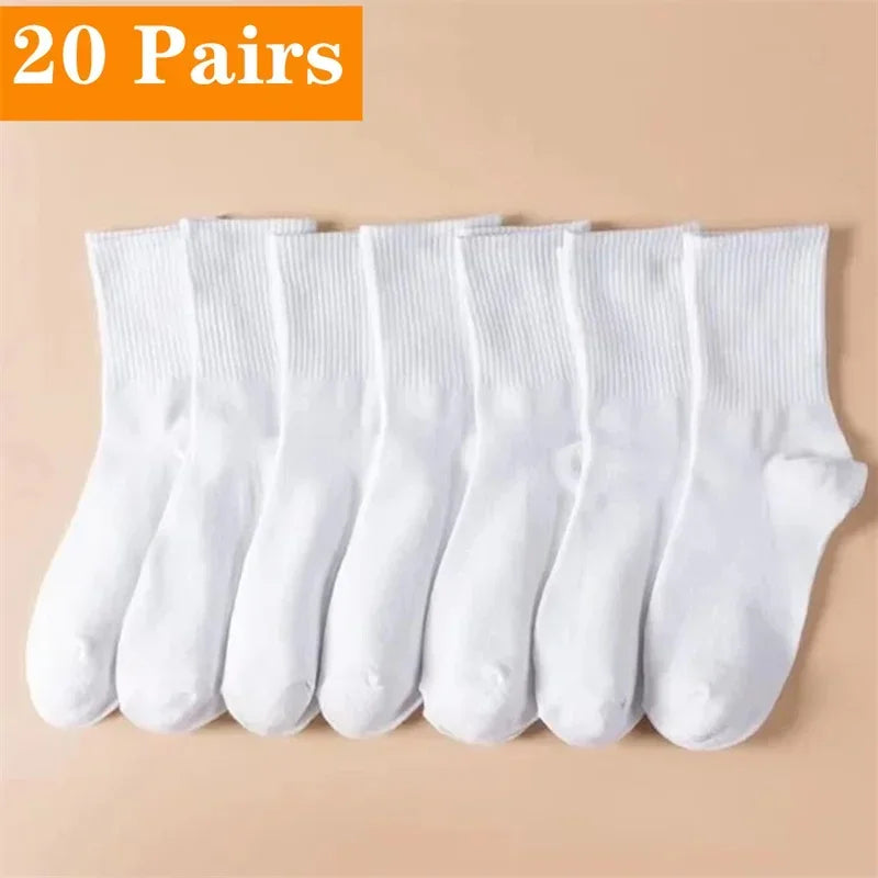 Mid Length Socks Women Classic Black White Solid Color Fashionable Casual Sports Absorbing Breathable Men Socks 1/7/10/20 Pairs