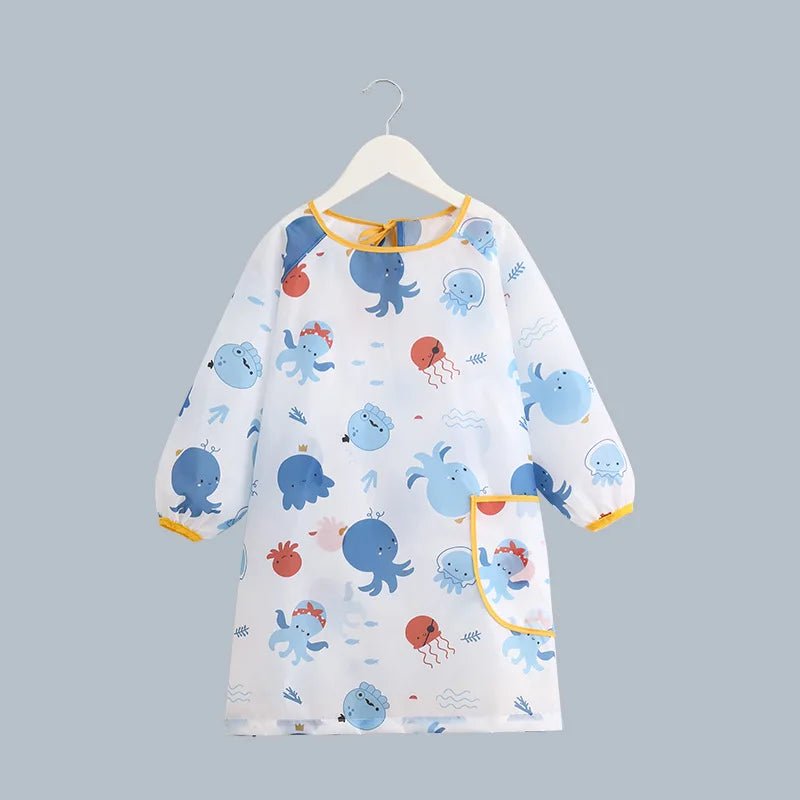 Children's Painting Apron Kids Long Sleeve Waterproof Apron Art Craft Painting Cook Feeding Cartoon Smock for Painting Cooking