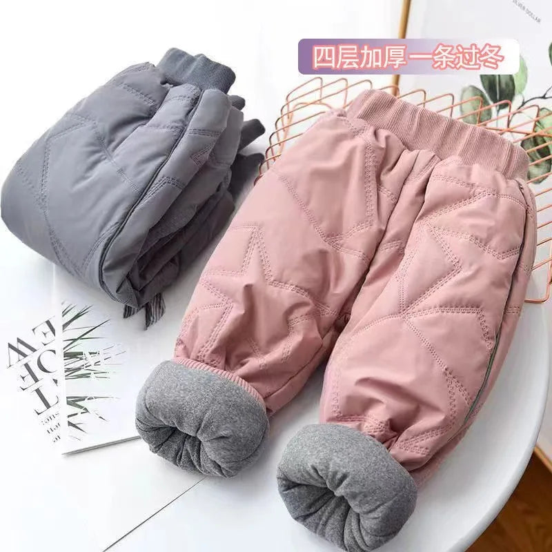 2024 New High quality thick winter warm cashmere kids baby pants Boys Girls children' cotton trousers children jeans1-6Y