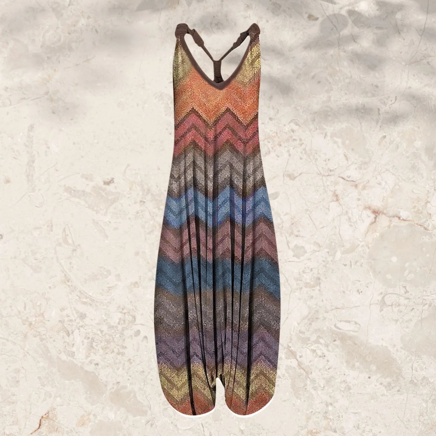 Large Size Ethnic Style Women's Jumpsuits Spring Summer Printed Sleeveless Overalls Backless Cross Straps Beach Jumpsuit S-5XL