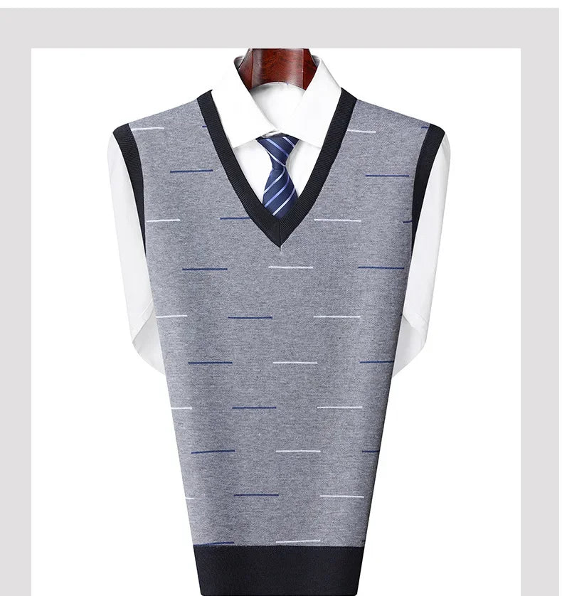 Men's Sweatvest Knit Vest 2023 Autumn Winter New Style Casual Fashionable V-Neck Middle-Aged And Elderly Pullover