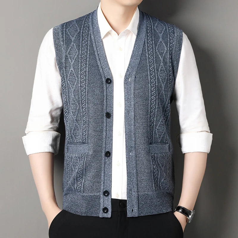 Autumn Winter Mens Vest Casual Sweater Vests Button Up Cardigan Men's V-neck Fashion Knitted Cardigans