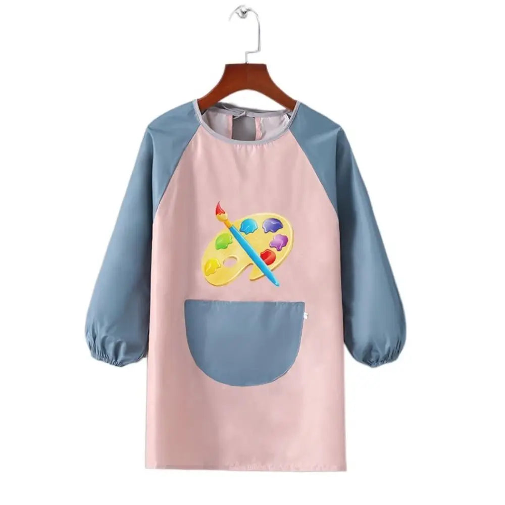 Children Waterproof Apron for Kid School Art Craft Painting Color Palette Printed Baby Feeding Eat Long Sleeve Smock DIY Drawing