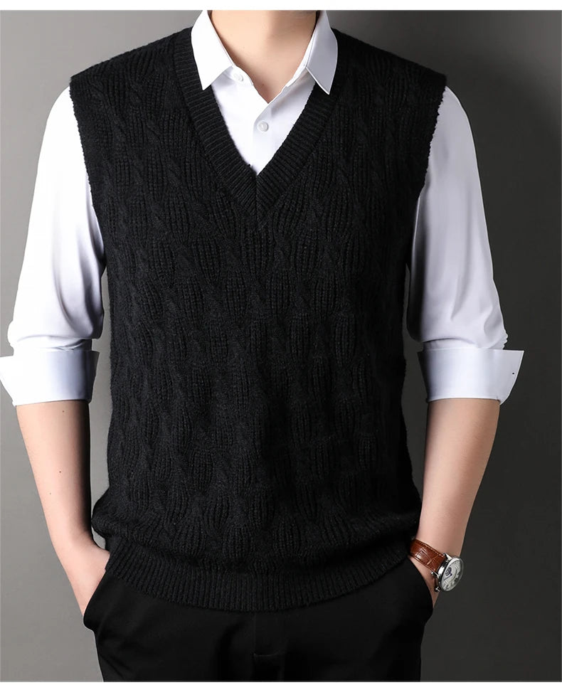 High End New Autum Winter Fashion Brand Knit Pullover V Neck Argyle Sweater Vest Mens Designer Sleeveless Casual Men Clothing