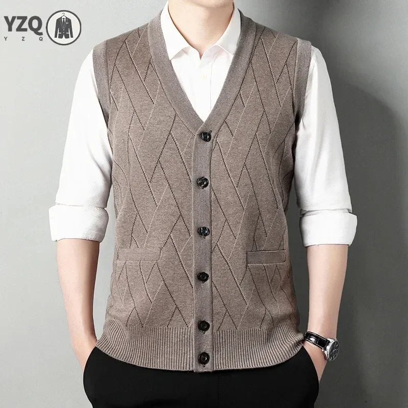 Men's Thickened Casual Sweater Tank Top Autumn and Winter Warm Men's Cardigan Tank Top
