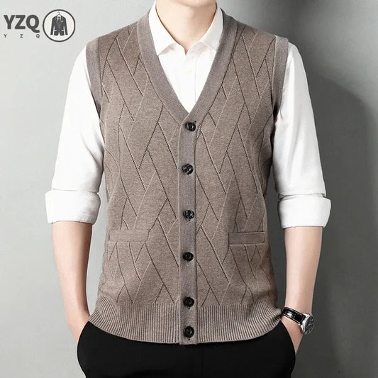 Men's Thickened Casual Sweater Tank Top Autumn and Winter Warm Men's Cardigan Tank Top