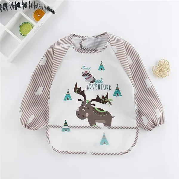 Long Sleeves Baby Bib Waterproof Feeding Bib Infant Toddler Art Smock Apron Boys Girls Burp Cloth Kids Banana Bibs for 1-3Year