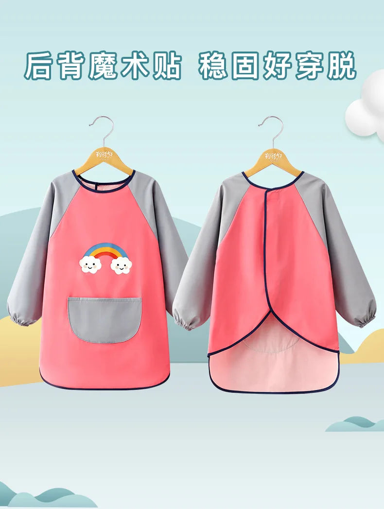 Cute Cartoon Infant Eating Bib Burp Cloths Painting Drawing Apron Long Sleeved Waterproof Children's Overalls Raincoat Supplies