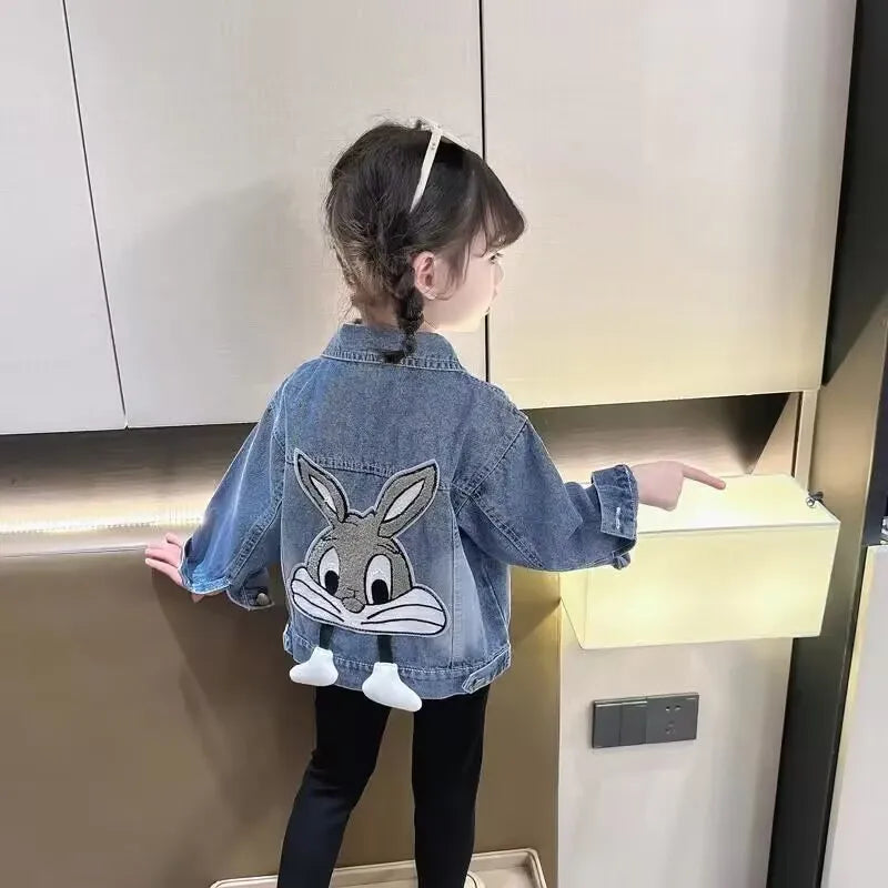 Kids Girls Denim Coat 2024 Spring and Autumn Jacket New Children's Cartoon Casual Jacket Baby Top Fashionable