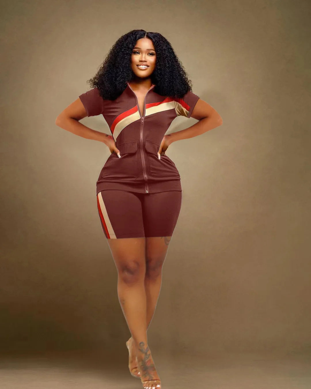 CM.YAYA Patchwork Fashion Women's Set Short Sleeve Track Top and Shorts Suit 2023 Sweatsuit Two 2 Piece Set Outfit Tracksuit