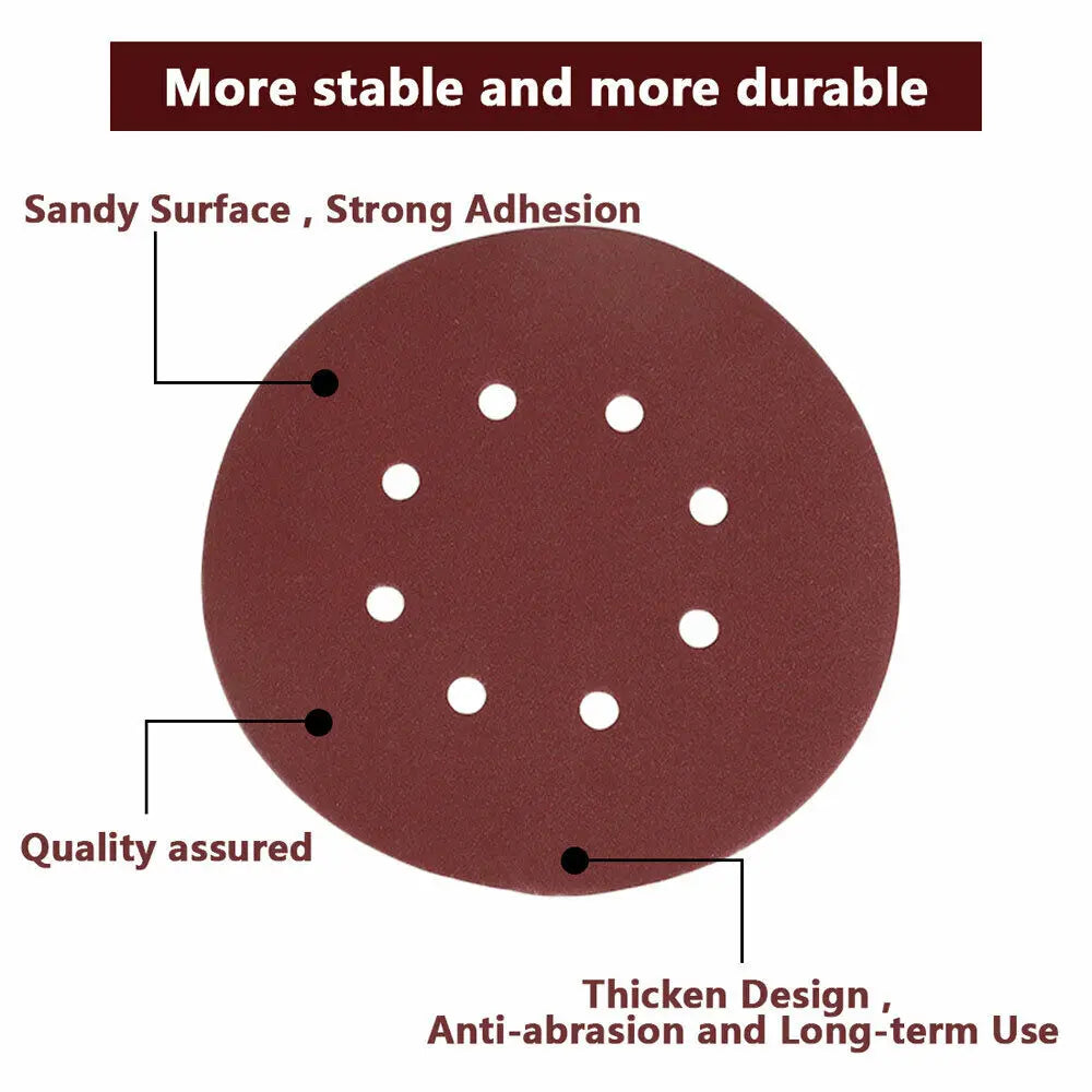 100PCS 125MM-5" SANDING DISCS 40 60 80 120 240 GRIT ORBITAL SANDER PADS