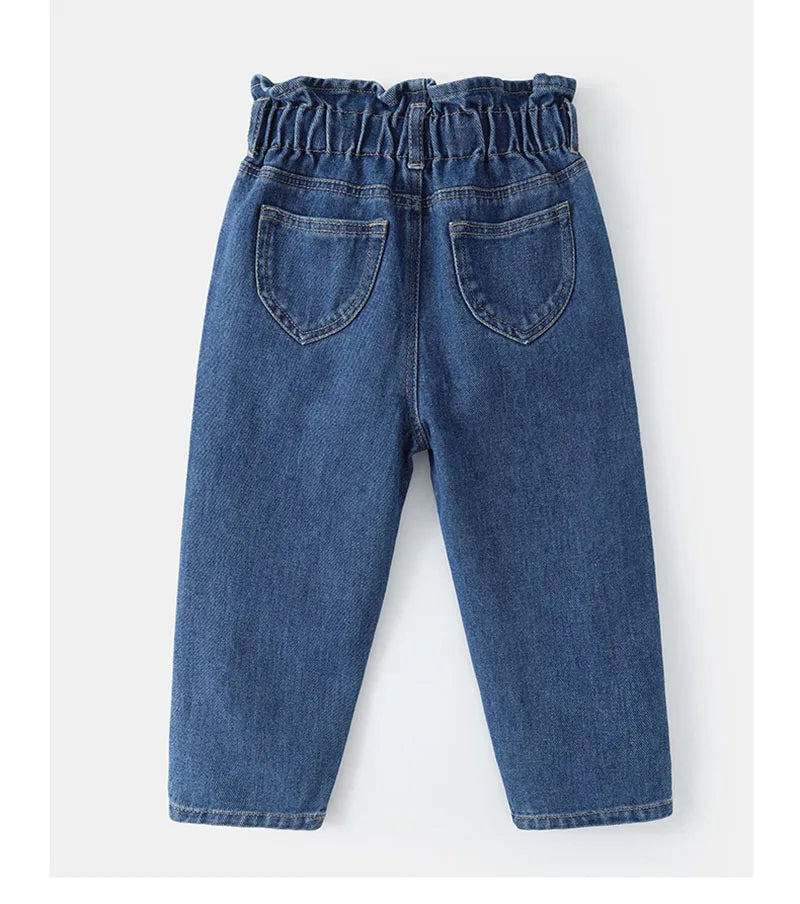 MILANCEL New Spring Kids Jeans Girls Cute Solid Color Denim Blue Pants Children Loose Trousers