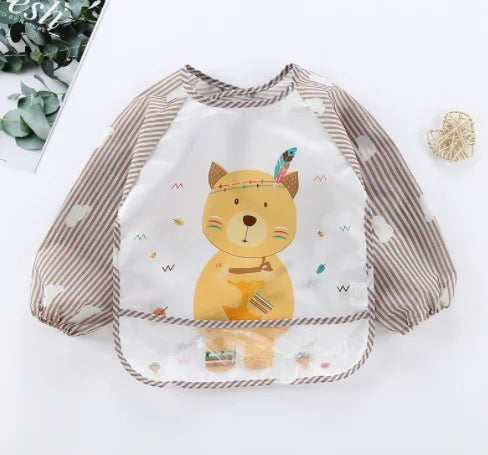 Long Sleeves Baby Bib Waterproof Feeding Bib Infant Toddler Art Smock Apron Boys Girls Burp Cloth Kids Banana Bibs for 1-3Year